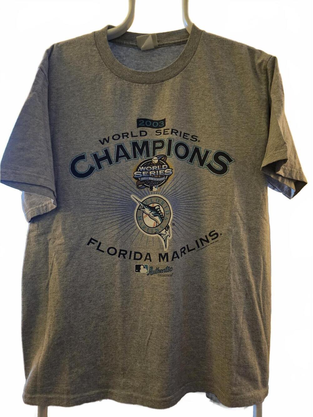 Vintage 2003 Florida Marlins World Series Champions White T-Shirt feels XL - EUC